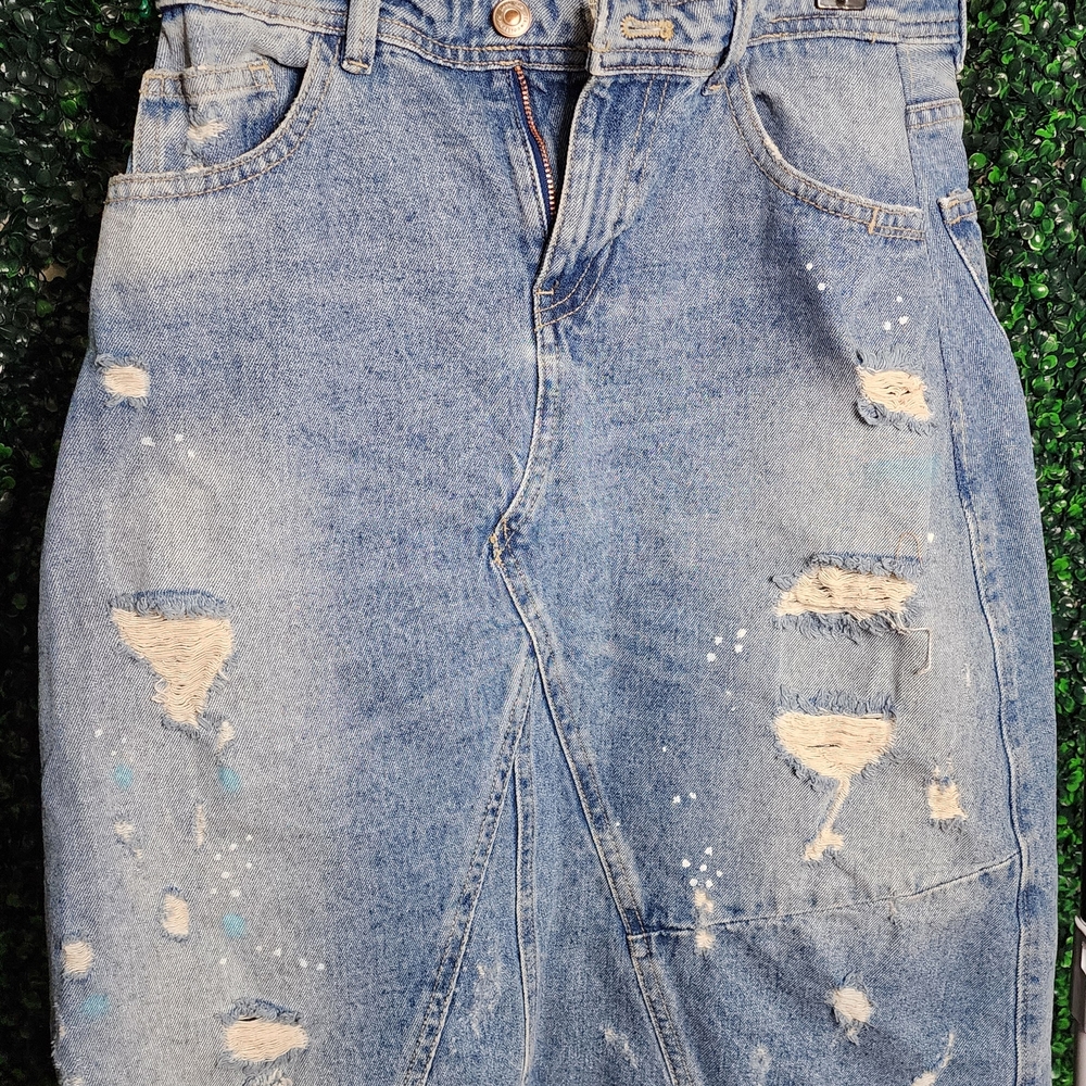 Zara Distressed Denim Skirt - Blue
